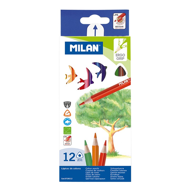 Pieštukai 12 spalvų tribriauniai 0728312 MILAN, R06-042
