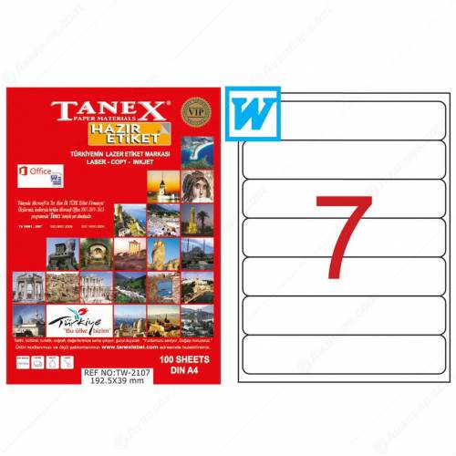 TW-2107 TANEX Lipnios etiketes A4 192,5x39mm 7 100vnt B12-357