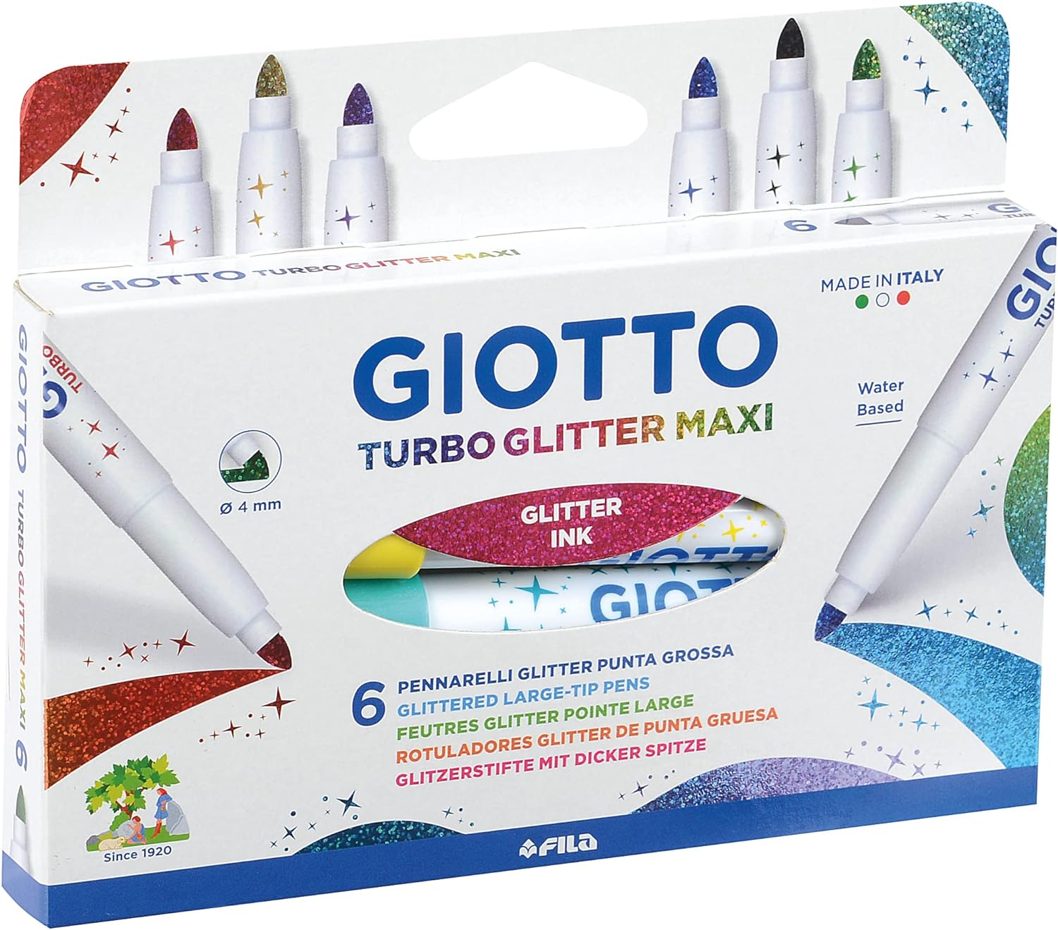 Flomasteriai 6 spalvų GIOTTO TURBO GLITTER MAXI 426600  FILA/LYRA, R07-184