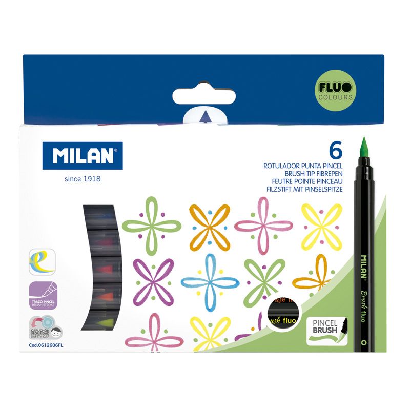 Flomasteriai 6 spalvų BRUSH FLUO 0612606FL MILAN, R07-1801