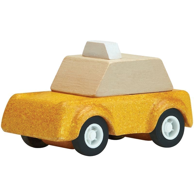 Medinis žaislas „Geltonas taksi automobilis“ PlanToys PT6295