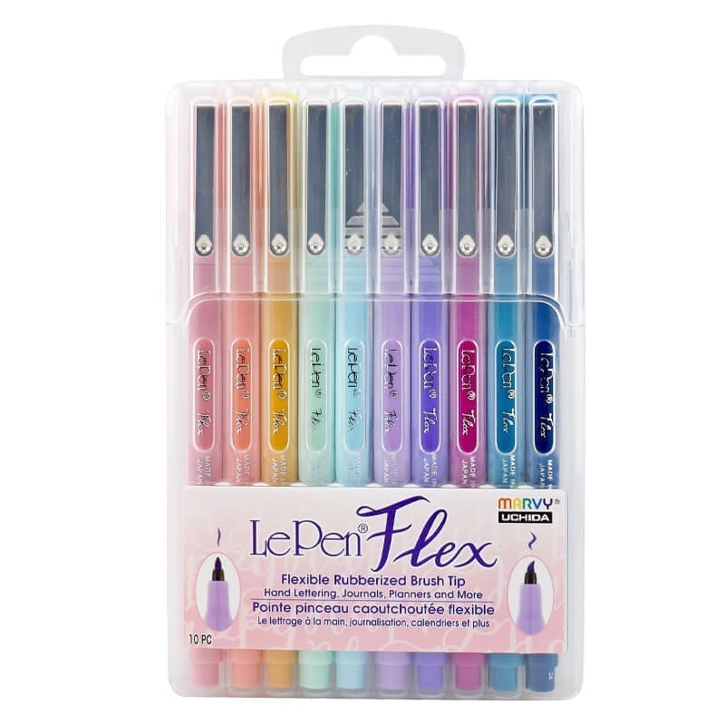 MARVY rašikliai teptukiniu galiuku #4800-10P „Le Pen Flex” Pastel, 10 vnt.