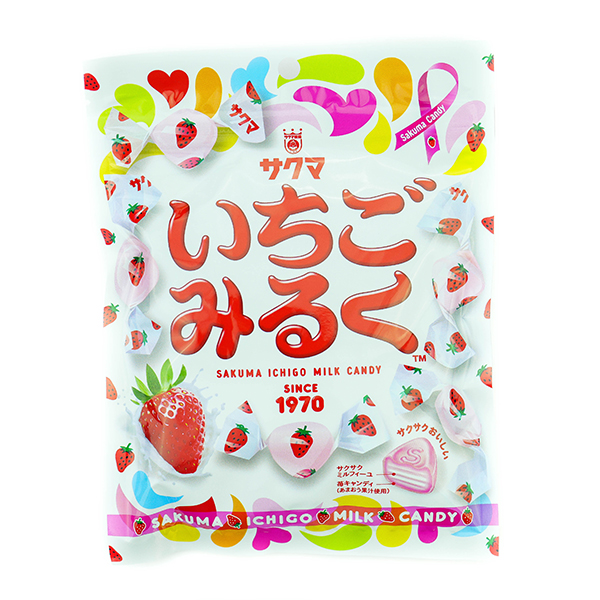 Saldainiai „Sakuma Ichigo Milk Candy” pieniški braškių skonio, 83g 83940