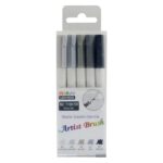 MARVY flomasteriai teptukiniu galiuku Artist Brush #1100-5H Grey, 5 vnt.