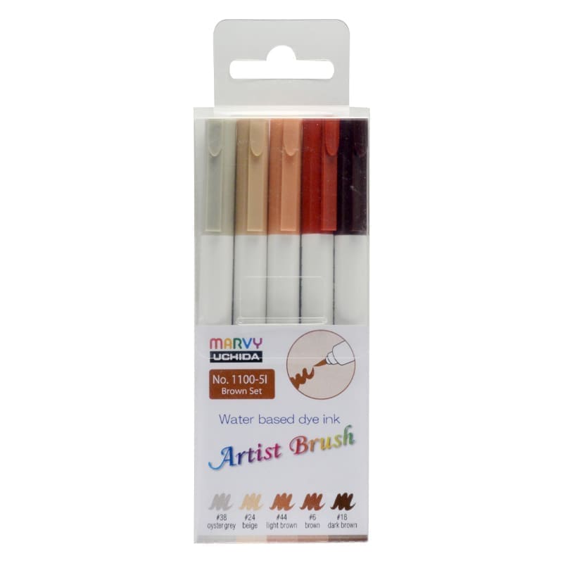 MARVY flomasteriai teptukiniu galiuku Artist Brush #1100-5I Brown, 5 vnt.